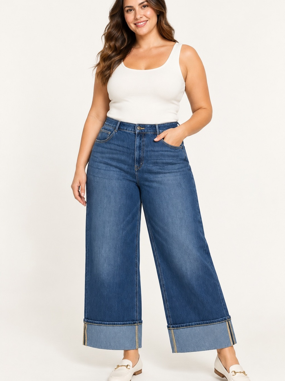 Halara Flex High-Waisted Rolled Hem Wide-Leg Jeans XL